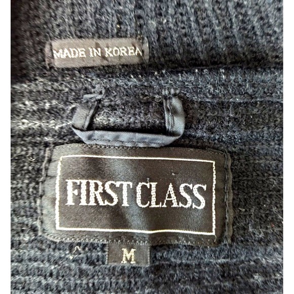 First Class Commando Wool Blend Mens Sweater Sz M Shawl Neck Pockets Black White - Picture 5 of 15